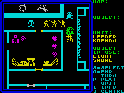 Rebelstar (ZX Spectrum) screenshot: Pinned down in a corridor