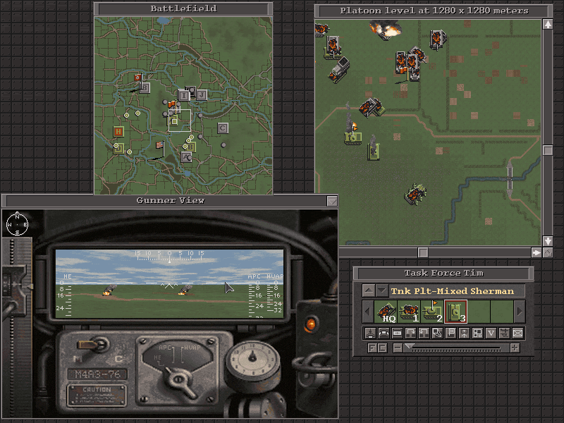 Across the Rhine (DOS) screenshot: The gunner's view of carnage