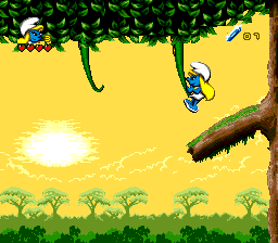 The Smurfs Travel the World (Genesis) screenshot: SNAKES ON A TREE! (sorry)