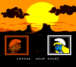 The Smurfs Travel the World (Genesis) screenshot: Selecting a smurf.