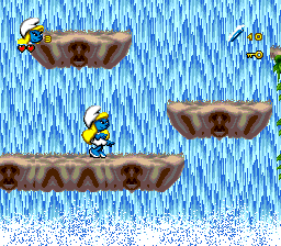 The Smurfs Travel the World (Genesis) screenshot: The second stage smurfs almost only vertically.