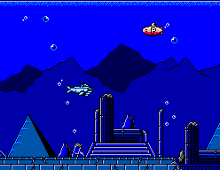 Submarine Attack (SEGA Master System) screenshot: A submarine containing a power-up