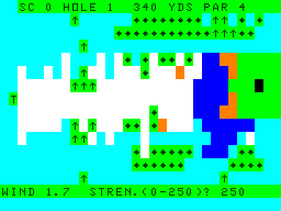 Handicap Golf (Dragon 32/64) screenshot: Enter strength of your strike