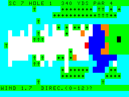 Handicap Golf (Dragon 32/64) screenshot: The ball is immediately before the water