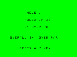 Handicap Golf (Dragon 32/64) screenshot: Hole 1 holed in 38, 34 over par