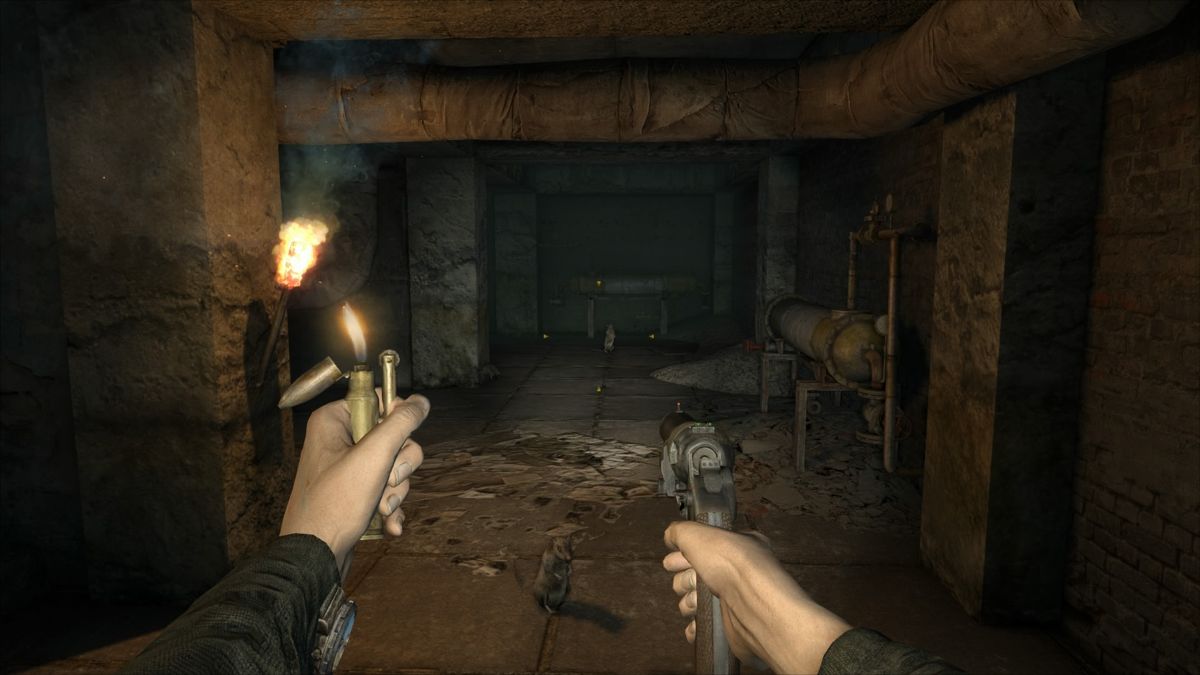 Metro: Last Light - Redux (PlayStation 4) screenshot: Faction Pack DLC - Use your lighter to light the torches