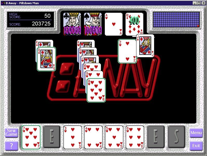 8 Away (Windows) screenshot: The player has done enough, now the game is automatically clearing the cards to the foundations.