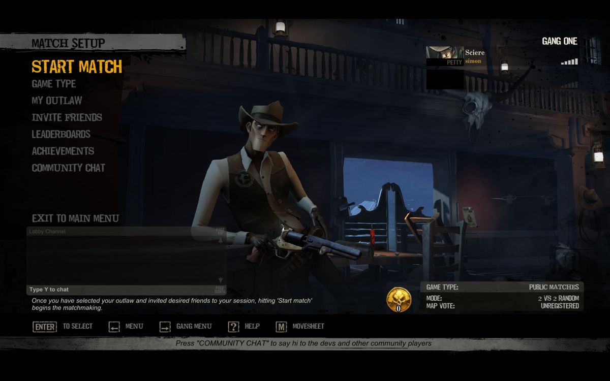Secret Ponchos (Windows) screenshot: Main menu for multiplayer games