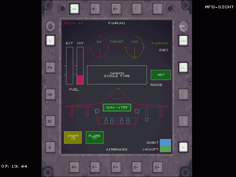 Total Air War (Windows) screenshot: Chaff and Fuel are empty. Time to go home