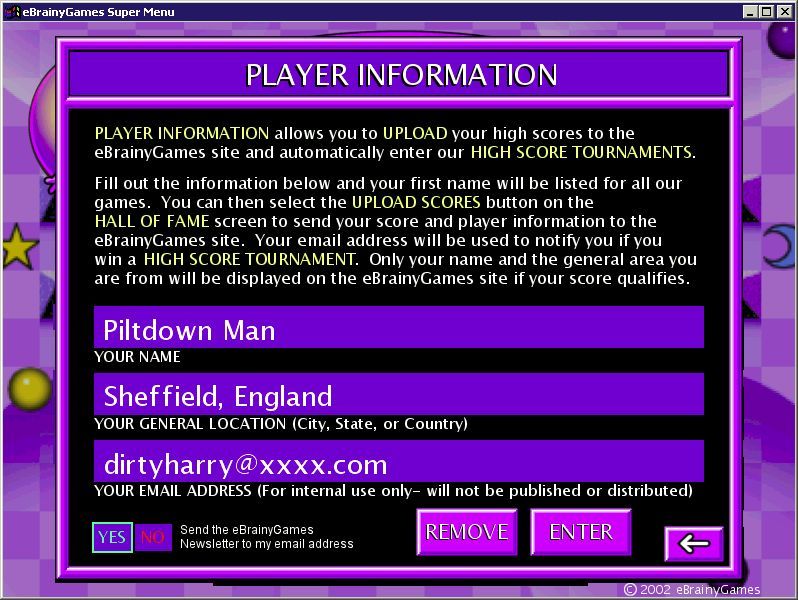Four Orbs (Windows) screenshot: Creating a player identity