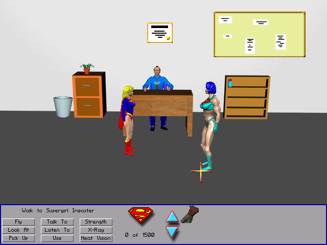 Supergirl in We don't need another Hero (Windows) screenshot: The real and fake Supergirl meet in the police station