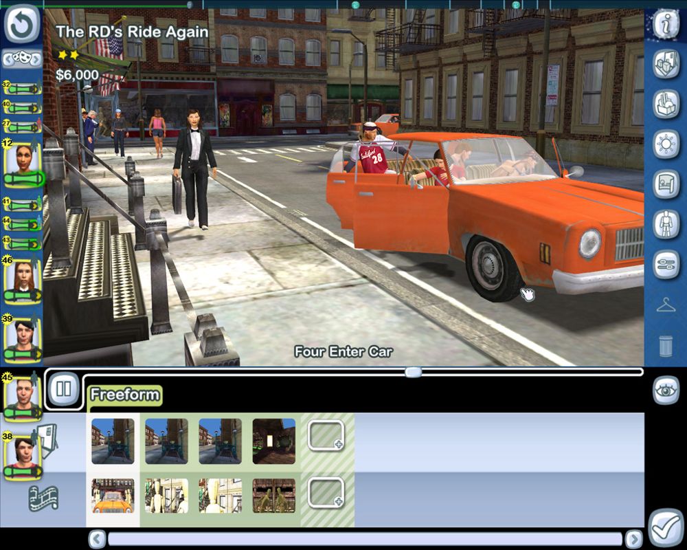 The Movies (Windows) screenshot: Making movies in The Movies : full control over all scenes.