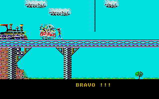 Lucky Luke (Atari ST) screenshot: Blowing up the boulder...