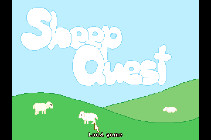 Sheep Quest (Windows) screenshot: Title screen. Click the sheep for options
