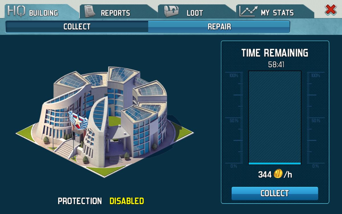 World at Arms (Windows Apps) screenshot: The main headquarters is the most important building and can be protected against enemy invasions.