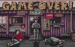 Moonshine Racers (DOS) screenshot: Game over