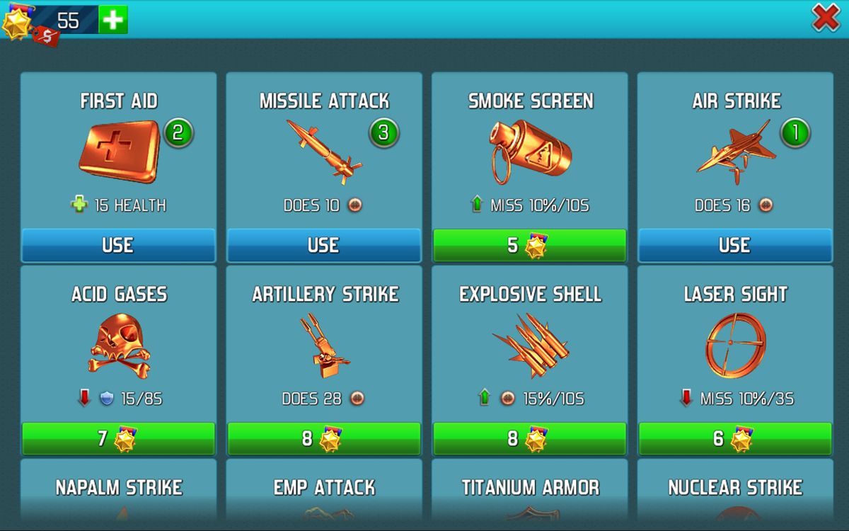 World at Arms (Windows Apps) screenshot: Optional boosters to use during battles.