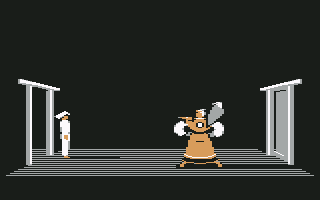 Karateka (Commodore 64) screenshot: Cinematic. Akuma summons his warrior.