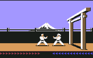 Karateka (Commodore 64) screenshot: OK, enough honor. Let's throw down.
