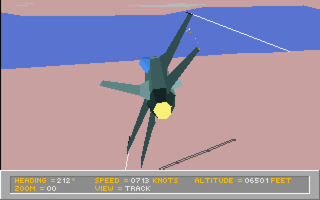 Falcon 3.0 (DOS) screenshot: High-G turns make vapor trails.