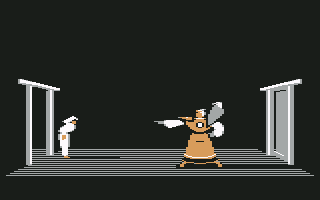 Karateka (Commodore 64) screenshot: Cinematic. And orders him to come kill me.