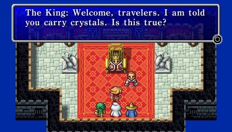 Final Fantasy (PSP) screenshot: Dialog with king, you can see the new, easy to read, PSP texts.