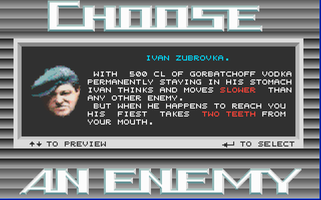 Choose an Enemy (DOS) screenshot: Enemy No. 1