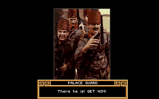 Heart of China (DOS) screenshot: Here come the royal guards! (VGA)