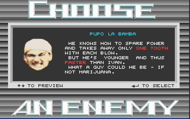 Choose an Enemy (DOS) screenshot: Enemy No. 2