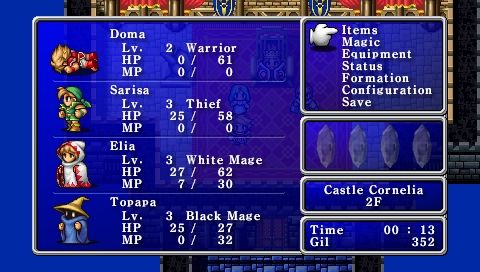 Final Fantasy (PSP) screenshot: Menu: character information, equipment, items, etc.