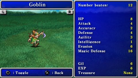 Final Fantasy (PSP) screenshot: Bestiary