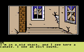Questprobe: Featuring Human Torch and the Thing (Commodore 64) screenshot: In a shack (US/Disk version)