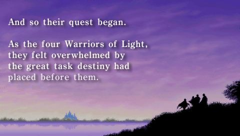 Final Fantasy (PSP) screenshot: Storytelling screen at the bridge at the beginning of the game