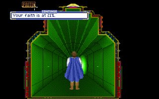 Captain Bible in Dome of Darkness (Special Edition) (DOS) screenshot: Blue elf needs faith, badly!