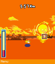 Skipping Stone (J2ME) screenshot: The box shows that you'll get a power-up if you time your next splash right.