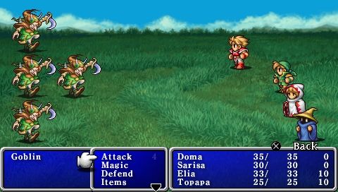 Final Fantasy (PSP) screenshot: Fighting with goblins.