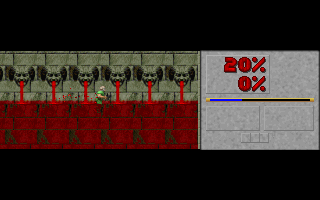 Doom 2D (DOS) screenshot: The red stuff isn't so good for your health if you decide to go for a dip.