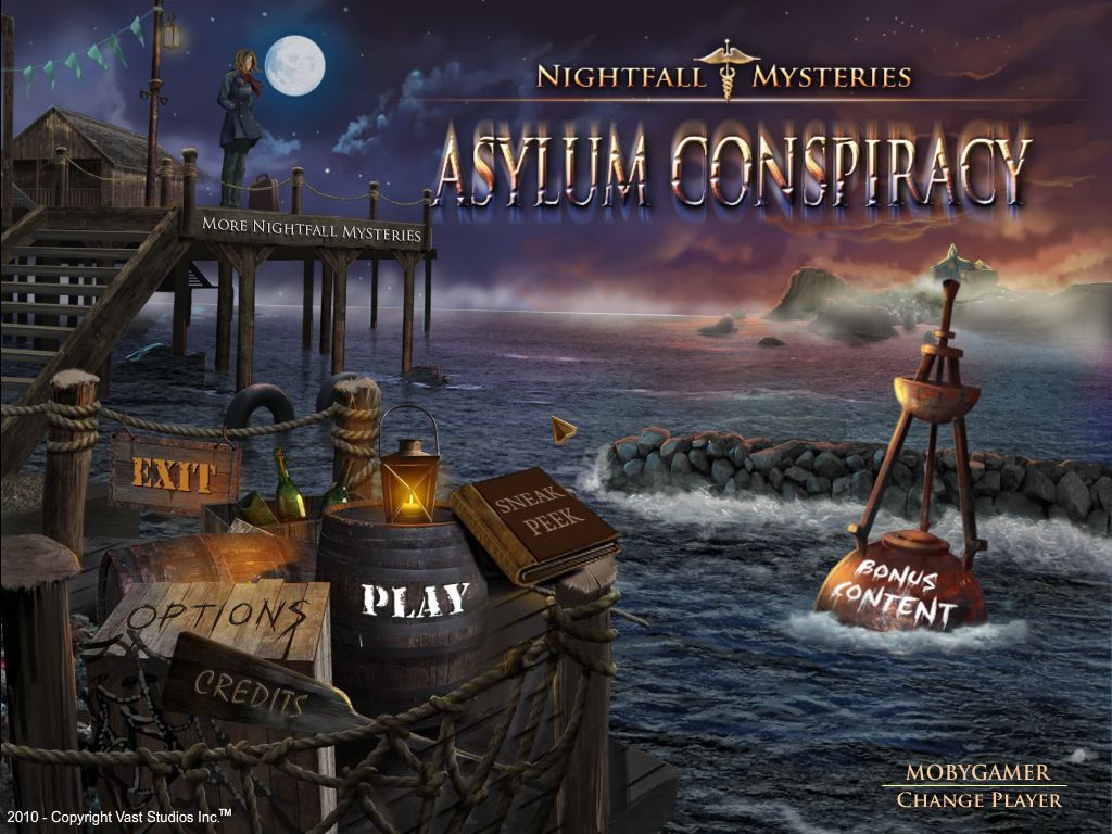 Nightfall Mysteries: Asylum Conspiracy (Premium Edition) (Windows) screenshot: When playing through the standard game the menu remains unchanged. However once the player has unlocked some of the bonus content it becomes available as a menu item