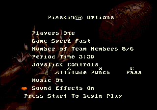 Pigskin 621 AD (Genesis) screenshot: Options menu