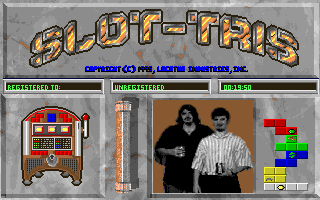 Slot-Tris (DOS) screenshot: Slot-Tris: One-armed bandit plus nerds plus Tetris.