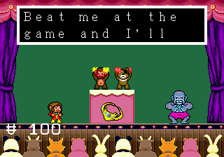 Alex Kidd in the Enchanted Castle (Genesis) screenshot: Rock-paper-scissors game is an essential gameplay element here