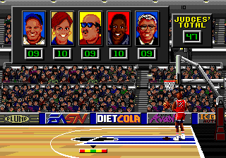 Jordan vs Bird: One on One (Genesis) screenshot: The judges say "IT'S GOOD".