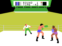 Rocky Super Action Boxing (ColecoVision) screenshot: Rocky goes head to head with Clubber Lang.