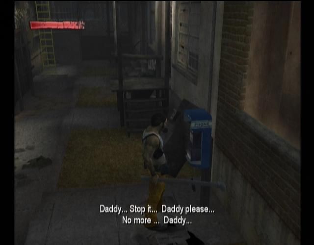 The Suffering: Ties That Bind (Xbox) screenshot: Phones are used to taunt and humiliate Torque.
