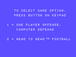 Super Action Football (ColecoVision) screenshot: Choose your game mode.