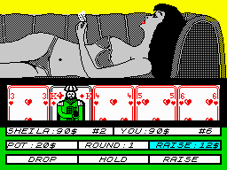 Hollywood Poker (ZX Spectrum) screenshot: Raising money in the pot