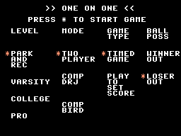 One-on-One (ColecoVision) screenshot: Choose your game mode.