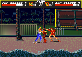 Streets of Rage (Genesis) screenshot: Together Axel and Blaze defeat this dominatrix in stage 3.