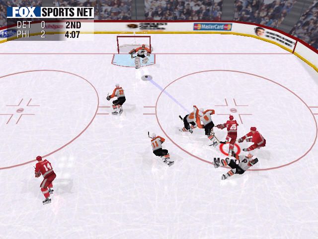 NHL Championship 2000 (Windows) screenshot: Fox Trax showing a weak (blue) shot