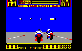 750cc Grand Prix (Amstrad CPC) screenshot: Starting Position...Ready to Go!...